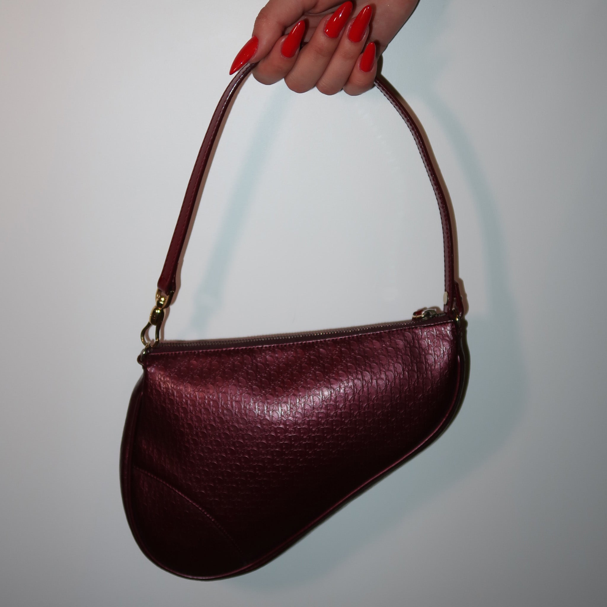 Dior Burgundy Saddle Pochette Shoulder Bag Vintiamo