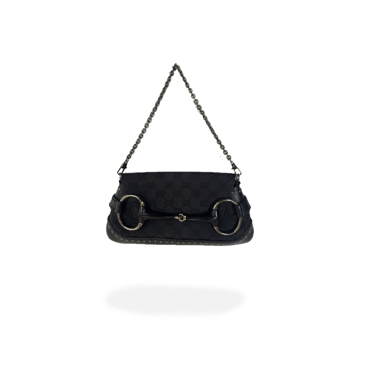 Gucci Black GG Monogram Horsebit Shoulder Bag